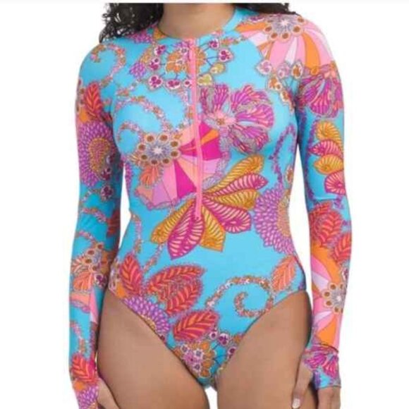 Trina TurkTrina Turk Melaini Half Zip One Piece Rashguard Paddle Suit Swimsuit L - Picture 1 of 2